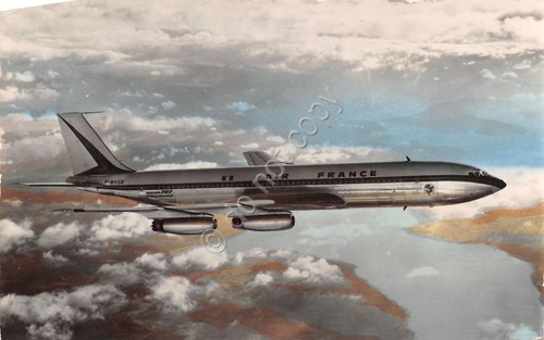 Cartolina Aereo Air France Boeing 707 Intercontinental colorata anni '50