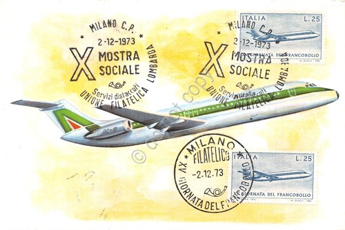 Cartolina Aereo DC 9 Alitalia in volo filatelica 1973 X …