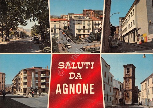 Cartolina Agnone vedute varie strade vie case anni '70