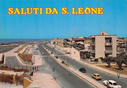 Cartolina Agrigento S. Leone Lungomare Akragas case auto anni '90