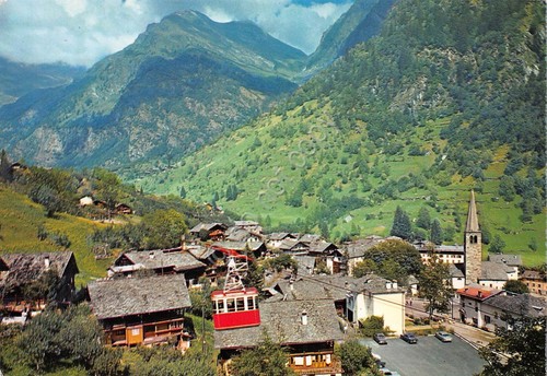 Cartolina Alagna Valsesia panorama e funivia per Bocchetta delle Pisse …