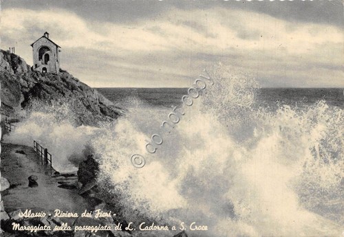 Cartolina Alassio Mareggiata sulla passeggiata Cadorna a Santa C. (Savona)