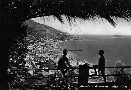 Cartolina Alassio Panorama dalla Torre animata 1953 (Savona)
