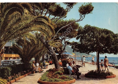 Cartolina Alassio Passeggiata a mare animata timbro Hotel Mediterranee 1980