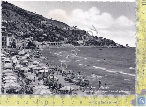 Cartolina Alassio Spiaggia Nuovo Ponte 1958 (Savona)