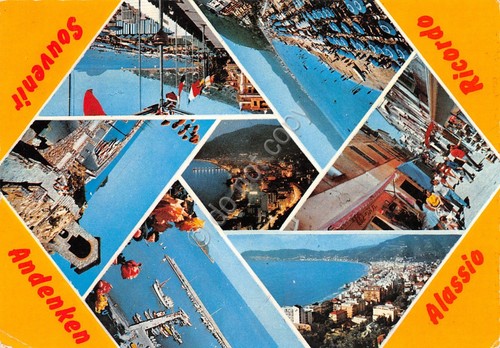 Cartolina Alassio vedute varie spiaggia e paese cartolina grafica 1980