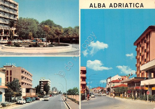 Cartolina Alba Adriatica 3 vedute paese albergo (Teramo)