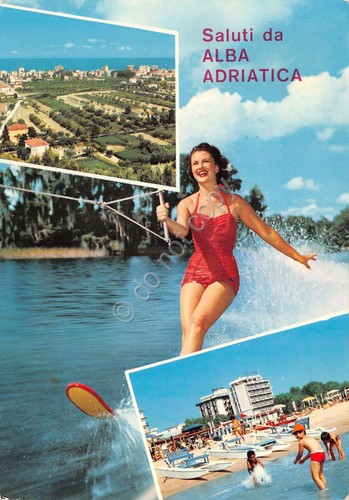 Cartolina Alba Adriatica vedute e pin Up monosci (Teramo)