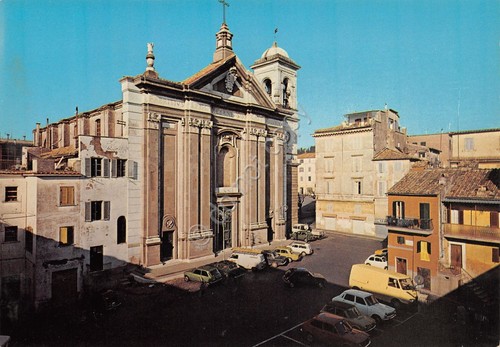 Cartolina Albano Laziale Cattedrale auto case anni '70