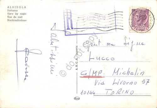 Cartolina Albisola notturno timbro a targhetta R 1970 (Savona)