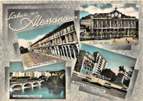 Cartolina Alessandria vedute varie colorata 1958