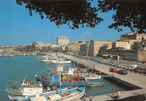 Cartolina Alghero porto pescherecci lungomare
