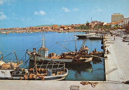 Cartolina Alghero Porto pescherecci lungomare