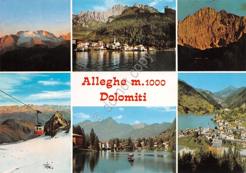 Cartolina Alleghe vedute paese lago funivia 1993