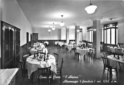 Cartolina Alpemugo Casa di Cura L'Alpina sala pranzo anni '60 …