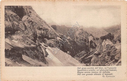 Cartolina Alpi Montagna Neve Poesia Carducci 1916