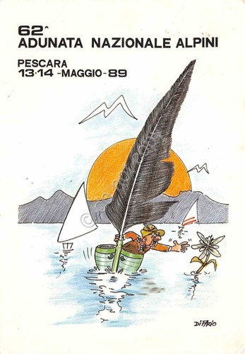Cartolina Alpini 62° Adunata Pescara 1989 Illustrata