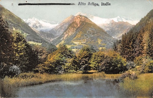 Cartolina Alto Adige illustrata con lago Josef Kostner