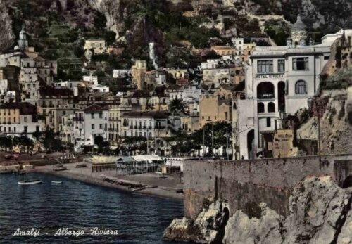 Cartolina Amalfi Albergo Riviera colorata