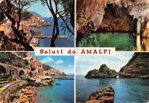Cartolina Amalfi vedute varie grotta mare spiaggia 1980 (Salerno)
