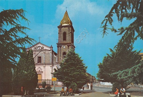 Cartolina Amorosi Piazza Municipio e chiesa S. Michele animata anni …