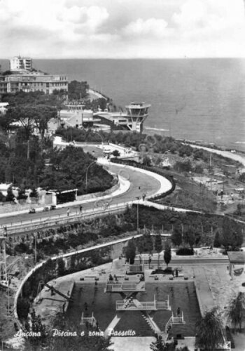 Cartolina Ancona Piscina e zona Passetto Timbro stradale 1963