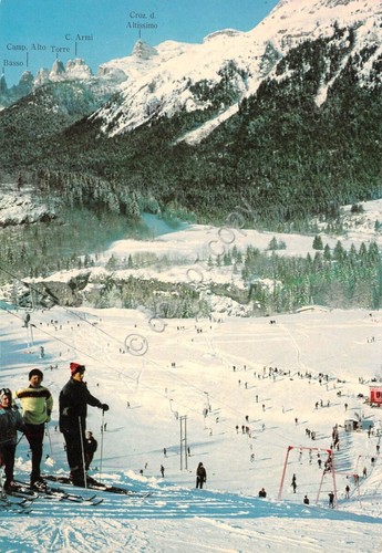 Cartolina Andalo Campi di neve skilift animata sci sciatori (Trento)