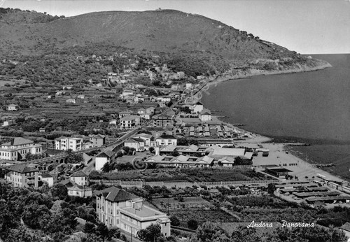 Cartolina Andora panorama dall'alto timbro Colonia Marina Dipendenti Comunali