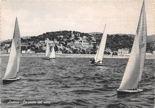 Cartolina Andora veduta spiaggia dal mare regata velica barche a …