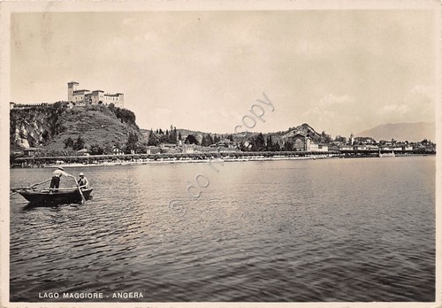 Cartolina Angera Lago Maggiore barca 1949