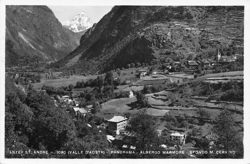 Cartolina Antey St Andre Val d'Aosta Panorama Albergo Marmore Cervino …