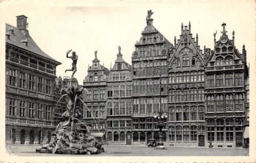 Cartolina Antwerpen Grand Place et fontaine Brabo 1956