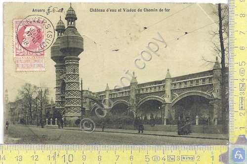 Cartolina Anvers Chateau d'eau et Viaduc Chemin de Fe Vg …