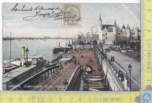 Cartolina Anvers Debarcadere et le Steen Vg Belge Congo 1908