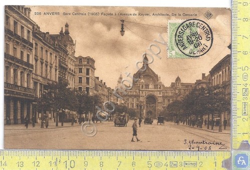 Cartolina Anvers Gare Centrale Vg Belge Congo 1908
