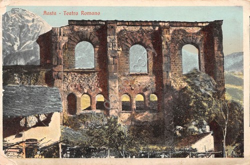 Cartolina Aosta Teatro Romano illustrata 1917