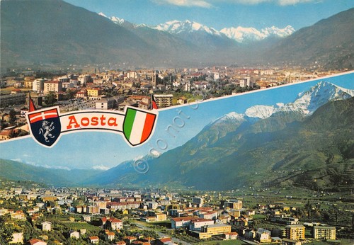 Cartolina Aosta vedute varie città stemma anni '70