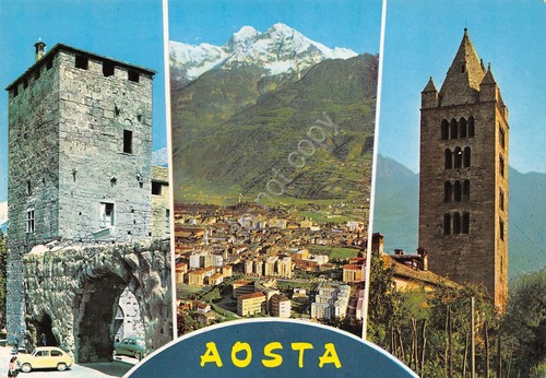 Cartolina Aosta vedute varie panorama città