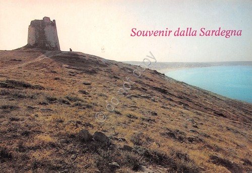 Cartolina Arbus Torre dei Corsari e mare