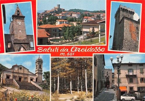Cartolina Arcidosso sul Monte Amiata vedute varie paese anni '80