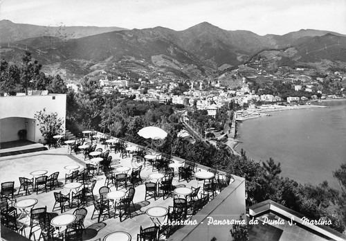 Cartolina Arenzano Panorama da Punta San Martino terrazza bar 1958