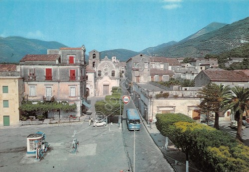 Cartolina Arienzo Piazza Lettieri FINA bus case strada anni '70