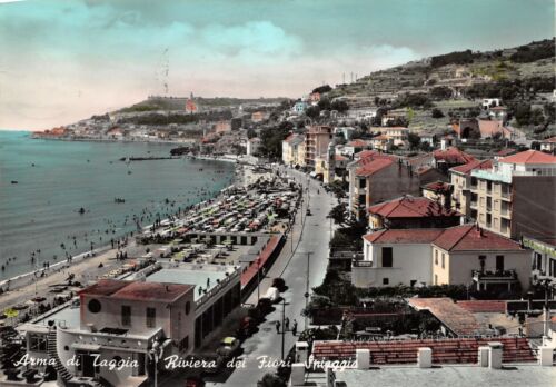Cartolina Arma di Taggia Panorama parziale e spiaggia 1958