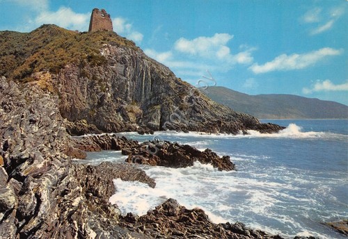 Cartolina Ascea Marina Scogliera e Torre saracena grinza