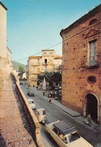 Cartolina Ascea Via Roma strada case auto anni '80