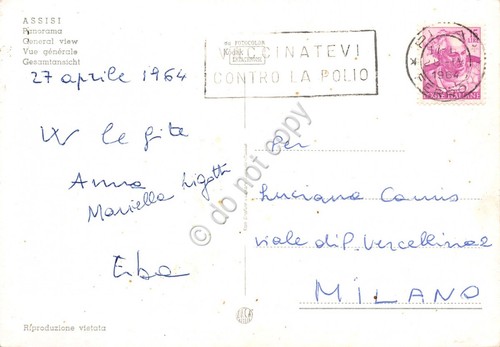 Cartolina Assisi panorama timbro a targhetta vaccino contro la Polio …