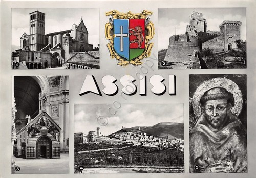 Cartolina Assisi vedute con Santo (Perugia)