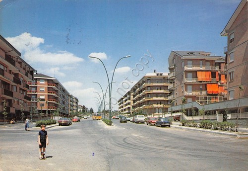 Cartolina Asti Corso Petrarca palazzi case animata bambino auto 1982