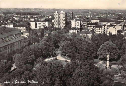 Cartolina Asti giardini pubblici e panorama anni '60