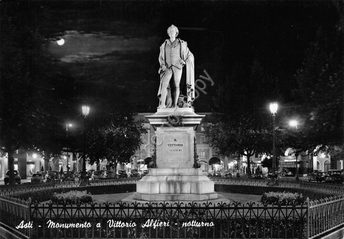 Cartolina Asti Monumento a Alfieri notturno 1957